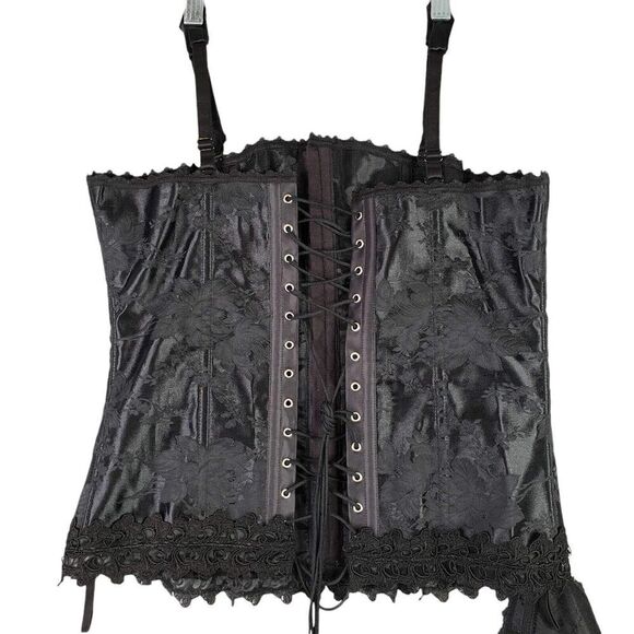 Fredricks of Hollywood Black Corset Lace Up Satin 38 Goth Fairy New Victorian - Picture 3 of 13